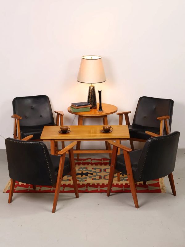 1970s Vintage Wood Frame Black Vinyl Leather Armchair – COLLECT