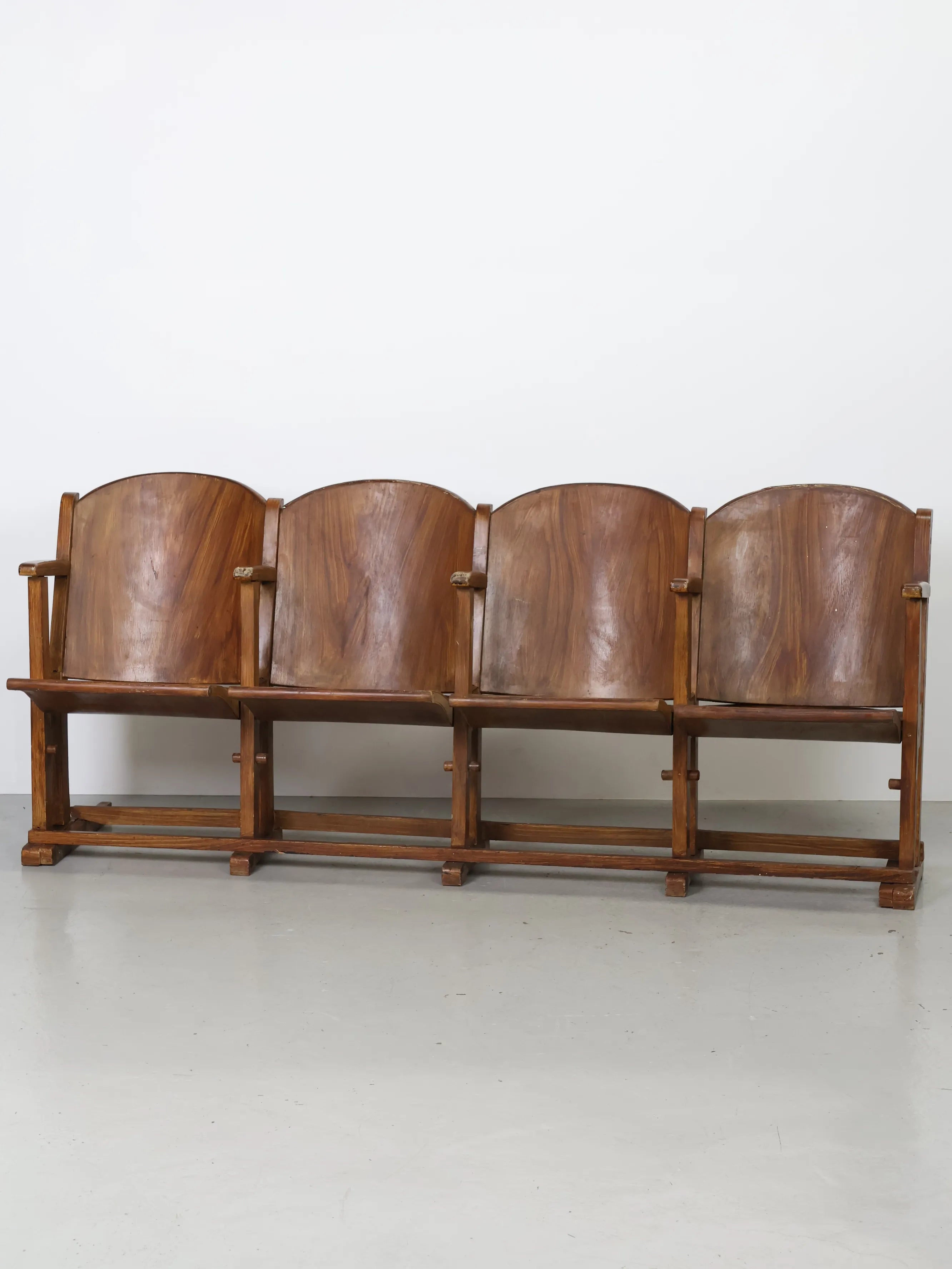 1960年代 ヴィンテージ ウッド 4シーター シアターチェア イス