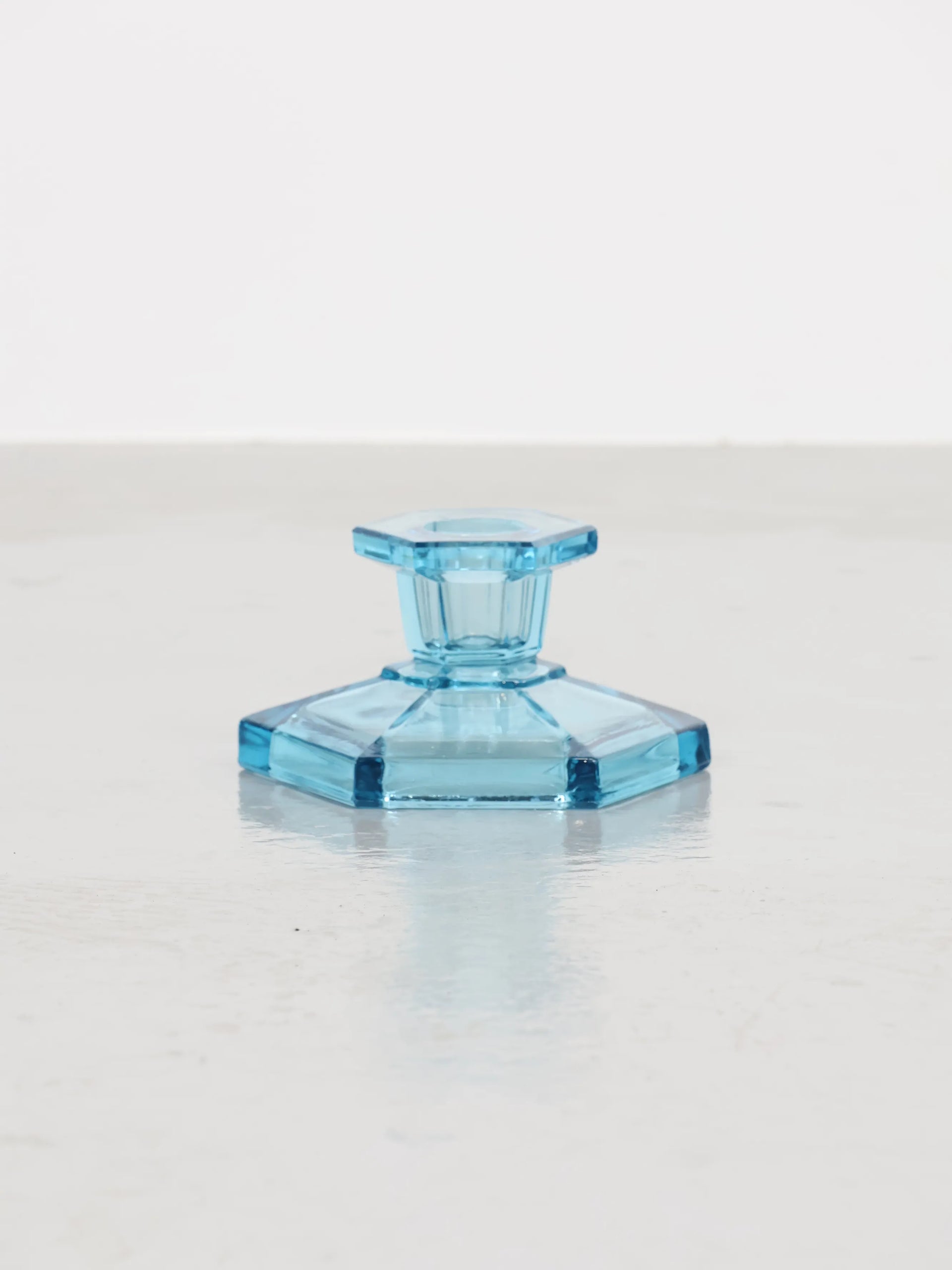 1940年代 アメリカ製ガラス製 八角形 キャンドルホルダー貴重なブルー