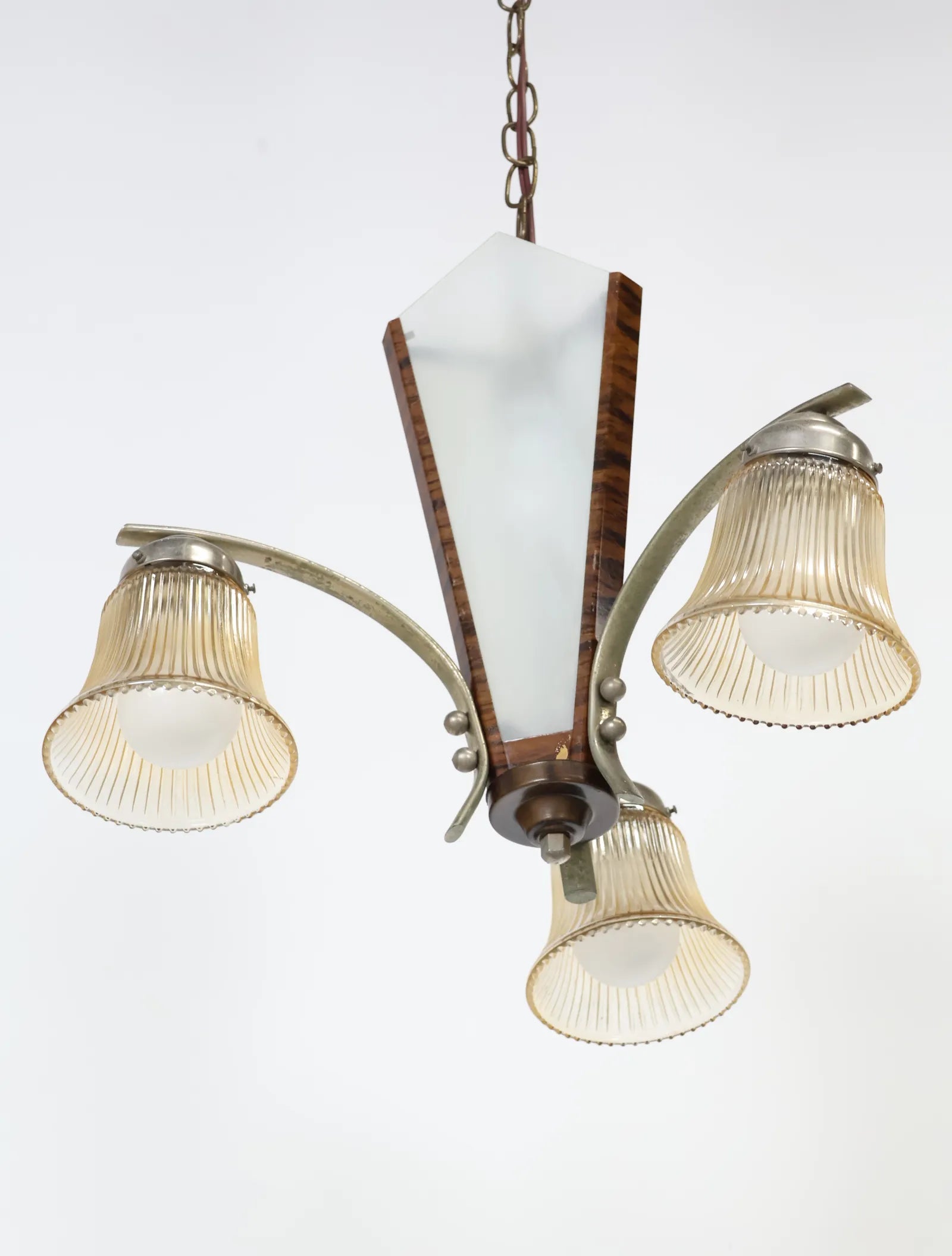 1950 - 60年代 ヴィンテージ メタルフレーム ピンクガラスシェード 4灯 1950 - 60年代 ヴィンテージ メタルフレーム ピンクガラスシェード 4灯