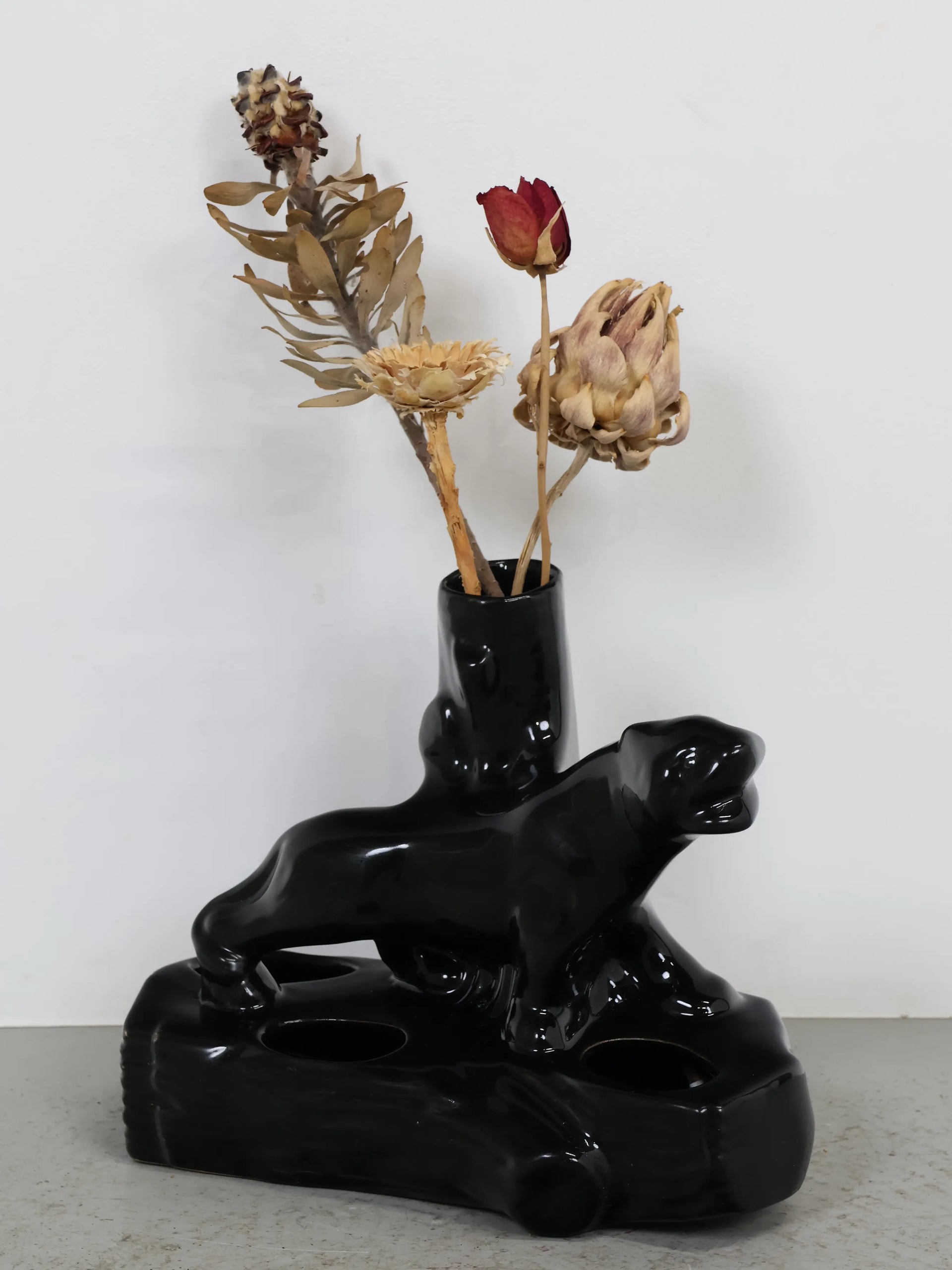 ヴィンテージ セラミック ブラックパンサー プランターラック