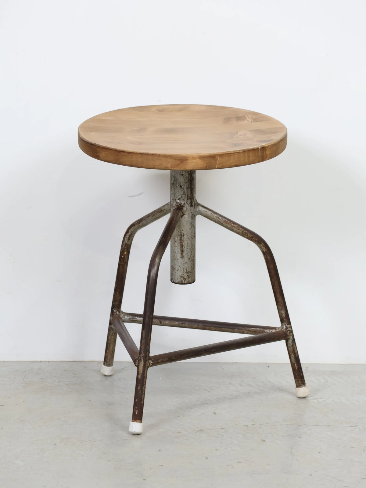 1960s Vintage Wood Seat Tubular Steel Industrial Stool – COLLECT